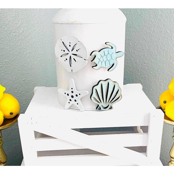 Set of 4 Handmade Wood Coastal Inspired Beach Themed Magnets (CM) - Picture 1 of 4